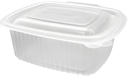 Sanjoma Chemical Solutions Pack 100 Envases 500ml Reutilizables con Tapa Bisagra | Pack de 50-100 | Plástico Transparente PP | Apto Microondas y Reciclable | Contenedor Ovalado para Alimentos