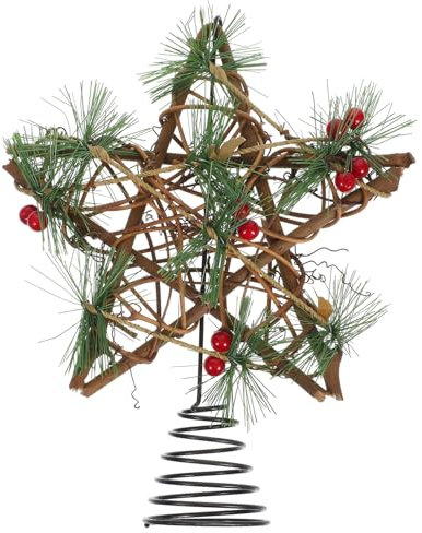 JECOMPRIS Puntale Per Albero Di Natale In Legno Con Luci A Led 9 84 X 7 87 X 2 36 Pollici Decorazione Per Albero Di Natale