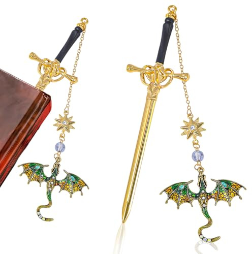 QYEHF Schwerddrachen Lesezeichen.Lesezeichen Metall, Vintage-Stil, Schwerddrachen Lesezeichen Geburtstagsgeschenk für Fans Leser Anhänger Jubiläumsgeschenk Geburtstag, Lehrer-14.8CM (Grün)