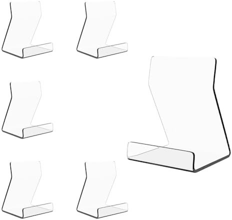 Bosiyrggrl Acrylic Upright Display Stand, 6 PC 4 Inch Clear Display Holder Easel Base Picture Frame for Home Office School Store