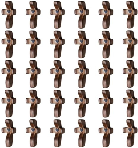 30-Pack Wooden Cross Fidget with Organza Bags, Handmade Pocket Walnut Cross