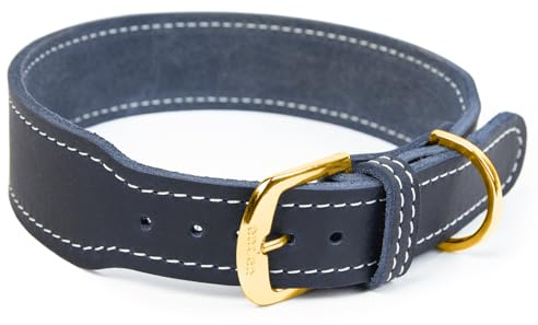 CopcoPet Hundehalsband Leder – Handgefertigtes Lederhalsband für kleine, mittelgroße Hunde – Halsband Hund – Verstellbar & Robust – Zoe, Marineblau, 30 – 35cm 30mm breit, Messing Beschläge