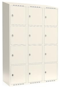 kaiserkraft | 4er-Schließfachschrank Fydor | 3 Abteile | Weiß | B 1200 mm | schräge Dachform | Vorhängeschloss
