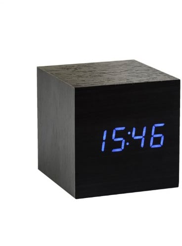 Gingko GK08B10 Würfel-Digitaluhr 'Click Clock' Schwarz mit Blauer LED-Anzeige