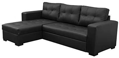 Sofas and More TOMMY CORNER SOFA BED IN BLACK FAUX LEATHER