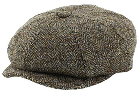 Failsworth Men's Harris Tweed Herringbone Carloway Newsboy Cap - Navy/Grey - 100% Wool - Classic Style - One Size Fits Most
