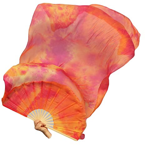 Winged Sirenny 180cm Belly Dance Silk Fan Veils for Bellydance, Flow Arts, Festivals & Performance. Bamboo Handles, Adjustable Rivets, 70”Silk & Carry Bag (Sakura)