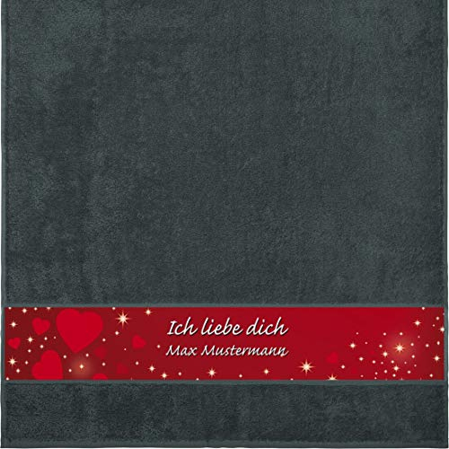 Manutextur Duschtuch mit Namen - personalisiert - Motiv Liebe - Herz - viele Farben & Motive - Dusch-Handtuch - anthrazit - Größe 70x140 cm - persönliches Geschenk mit Wunsch-Motiv und Wunsch-Name
