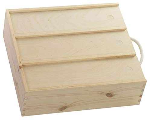 LAUBLUST Holzkiste für 3 Weinflaschen - ca. 35 x 32 x 11 cm, Natur - Weinkiste mit Schiebe-Deckel & Trageseil