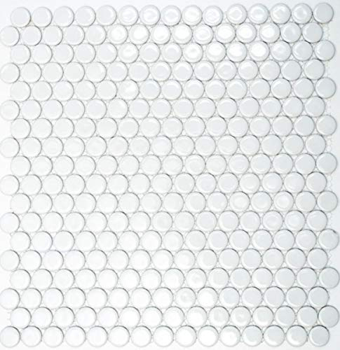 Knopfmosaik LOOP Rundmosaik weiß glänzend Wand Küche Dusche BAD MOS10-0102