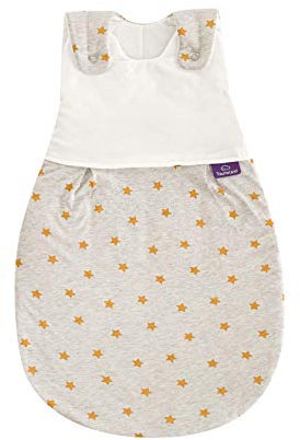 Träumeland S0103502 Ganzjahresschlafsack LIEBMICH mit doppelt regulierbarer Belüftung und Naturfaser Tencel, Design Sternentraum gelb, Größe 50/56, mehrfarbig