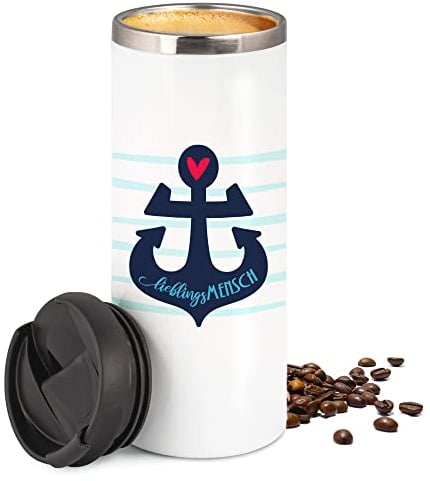 GRAZDesign Thermobecher Kaffeebecher Anker Maritim Lieblingsmensch, Coffee to go Becher, Geschenk für Mama, Freundin, Kollegin, 450 ml Travel Mug Weiß