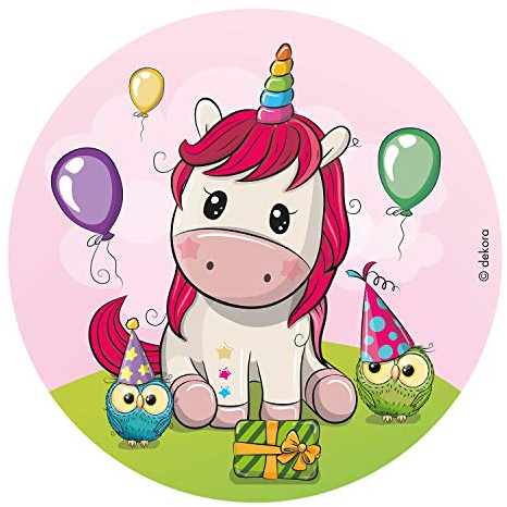 Dekora - Decoration Gateau Anniversaire Feuille Azyme Licorne Bebe - 20 cm Diametre