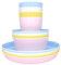 Bloomsworld Toddler Dining Set, 4 Plastic Cups, Bowls and Plates, Reusable, BPA Free, Kids Picnic and Party Tableware for Boys and Girls - Pastel