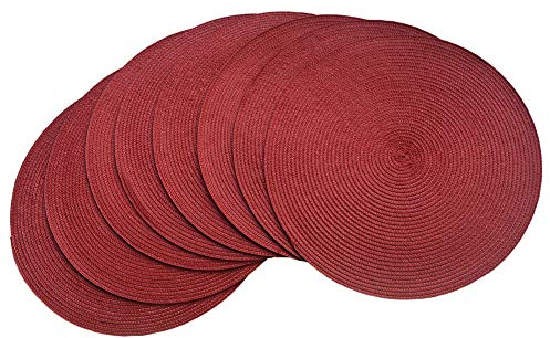 SCF2017 Lot de 8 sets de table ronds en plastique tissé de 38 cm, élégants et pratiques, rouge foncé