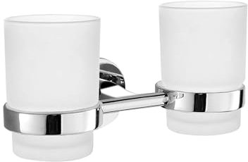 Double Toothbrush Holder Wall Mounted Glass Tumbler Holder with Frosted Glass for Bathroom Organize