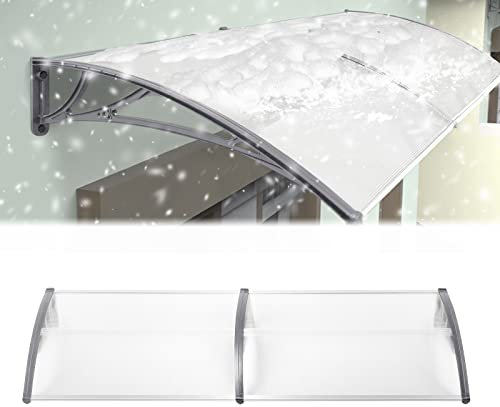 LZQ Vordach für Haustür Überdachung 200 x 100 cm, Grau Pultbogenvordach Pultvordach aus Transparent Polycarbonat und Aluminium Rahmen, Wetterschutz Haustürvordach für Türdach und Fenster