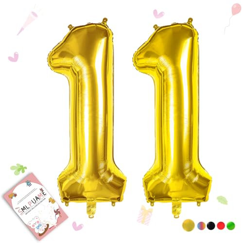 Smlpuame 102cm Folienballon Zahlen Luftballon 0-9 Geburtstag Golden Große 11 Ballons für Geburtstagsfeier Feierdekorationen, Heliumfolien Zahlenballons für Hochzeitstag