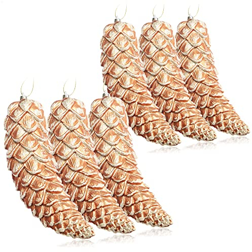 com-four® 6X Christbaumanhänger Zapfen - Tannenbaumzapfen für den Weihnachtsbaum - Christbaumschmuck zum Anhängen für Weihnachtsdeko (Goldfarben - 6 Zapfen)