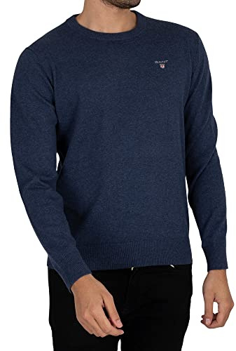 GANT Men's Classic Cotton C-Neck Pullover Sweater, Dark JEANSBLUE Melange,