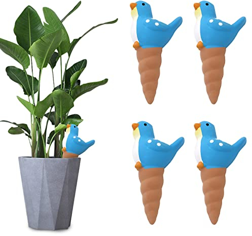 Lot de 4 bouteilles en céramique pour arrosage des plantes - Arrosage des plantes d'intérieur 125ml - En terre cuite - Arrosage automatique pour plantes d'intérieur, oiseau bonsaï