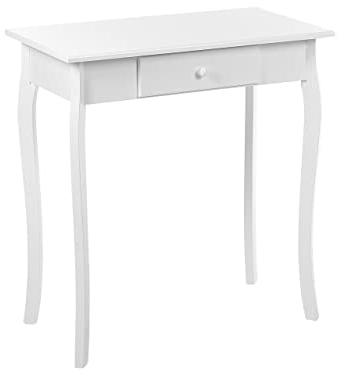 Console Blanche en MDF et Bois de Pin à 1 Tiroir Moderne Bureau Elégant Albia