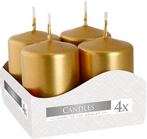 Bispol Velas de columna, color dorado, altura 8 cm, ancho 3,5 cm, 1 paquete de 4 velas