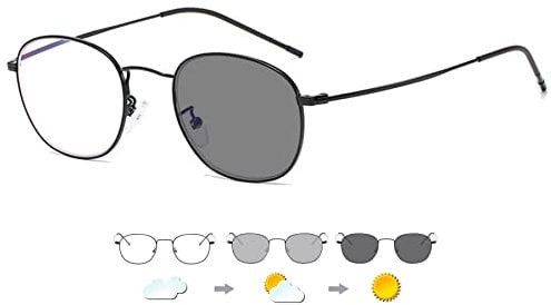 Lanomi Selbsttönende Rund Gleitsichtbrille Damen Herren Photochromic Progressive Multifokus Lesebrille Blaulichtfilter Metallrahmen UV400 Schutz Gleitsicht Schwarz Sonnenlesebrille 3.0