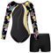 iEFiEL Mädchen Turnanzug Langarm Gymnastik Trikotanzug Glänzende Turnen Set Klassisch Gymnastikanzug Kinder Tanzbody Xa Schwarze + Gold mit Shorts 158-164