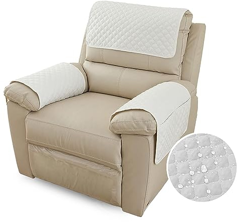 FANSU Sesselschoner Für Relaxsessel Mit Armlehnen, Sesselbezug Mit Taschen Für Fernsehsessel, Wasserdicht & rutschfest Möbelschutz für Sofa, Stuhl (1 Sitzer,Weiß)