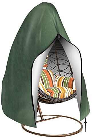 Teynewer Patio Hanging Egg Chair Cover, Outdoor Single seat Cocoon Swing Egg Chair Cover Waterproof with Zipper, 210D Heavy Duty Veranda Garden large Cover for egg chair on stand 190 x 115 cm, Green