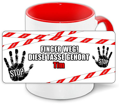 Büro-Tasse mit Namen Tim und schönem Motiv Finger weg, diese Tasse gehört .., Farbe: rot