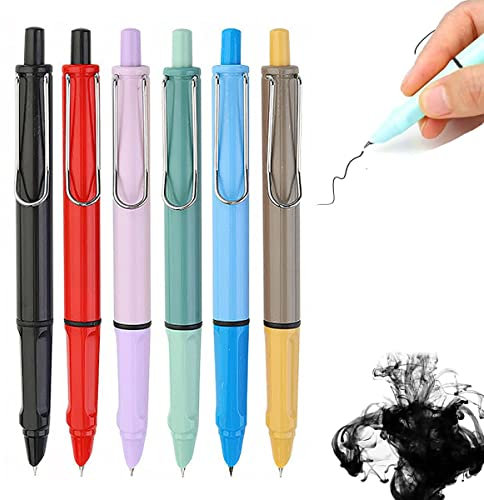 GANDUS 2023 New Retractable Fountain Pen, Press Type Refillable Ink Writing Pen,0.38mm Nib,Retractable Fountain Pen Extra Fine, for Daily Writing Adult Child (6pcs/B)