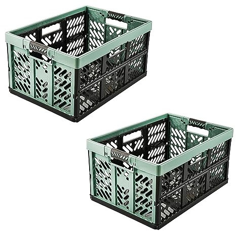 keeeper 2x Stabile Profi-Klappboxen mit Soft-Touch Griffen, 45 l, Ben, Nordic Green (Grün)