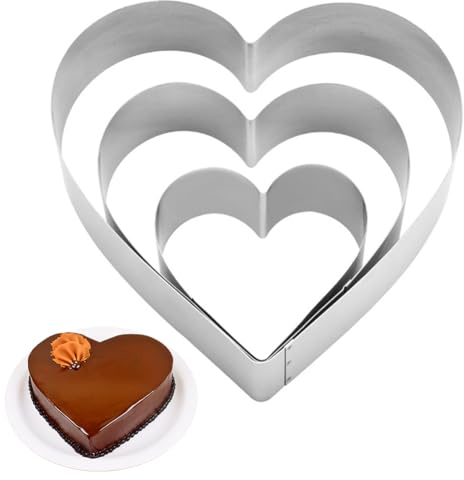 Gohytal Herzbackform 6 Zoll/8 Zoll/10 Zoll Breit und 2.5 Zoll Höhe, 3-teiliges Set Herz-Tortenring Kuchenform Edelstahl, Herzform Herzform Backform für Kekse und Schichtkuchen für Weihnachtsfeier