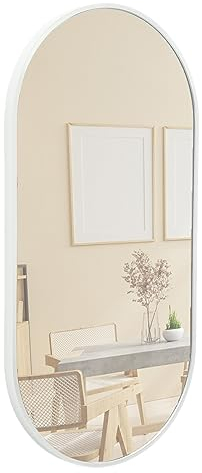 Terra Home Wandspiegel - Oval, 80x40 cm, Weiß, Modern, Metallrahmen Spiegel, HOCH und QUER Montage möglich - für Flur, Wohnzimmer, Bad oder Garderobe