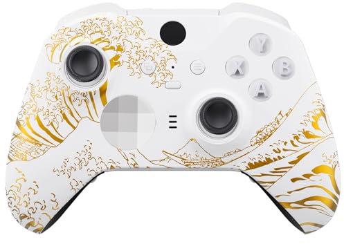 eXtremeRate Custodia Cover per Xbox Elite Series 2 Controller Model 1797,Scocca Case Frontale Ricambio per Xbox Elite Series 2 Wireless Controller Core&2 Anelli-Grande Onda d'oro Bianca