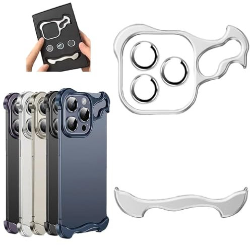 YChao Metal Frameless Case for iPhone 15 15 Pro 15 Pro Max 15 Plus, Slim Hard Shockproof Ultra Thin, Minimalist Aluminum Bumper Protective Cover for Men,Silver,15 Pro Max
