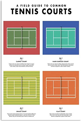 Oudrspo Tennisspieler-Wissen, Metall-Blechschilder, Vintage-Stil, A Field Guide To Common Tennis Courts, Poster, Club, Stadion, Zimmer, Zuhause, Wanddekoration, Plakette, 20,3 x 30,5 cm