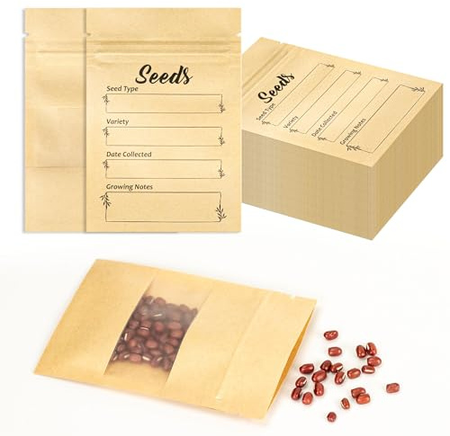 YHNTGB 100pcs Seed Envelopes Resealable with Clear Window Kraft Paper Packets for Garden Flower Vegetable Plants Storage and Organizer 4.7 X 3.15inch