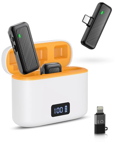 ZIMAOER microfono lavalier wireless microfoni lavalier con custodia di ricarica, riduzione del rumore, trasmissione 40 m, durata della batteria 8H, microfono compatto senza fili per smartphone