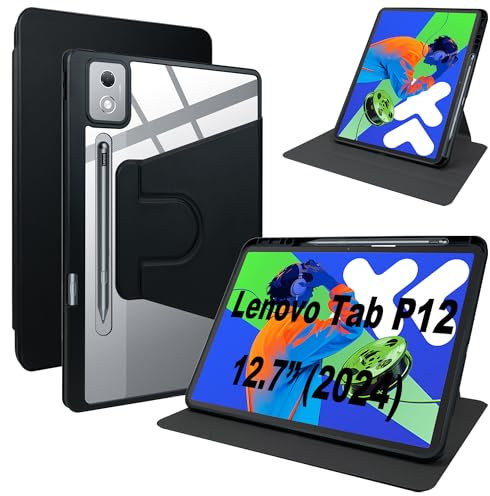 Lemxiee Custodia per Lenovo Idea Tab Pro Cover Custodia in pelle PU + Acrilico trasparente per supporto rotante/Slot per penna per Lenovo Idea Tab Pro 2025 12.7 case