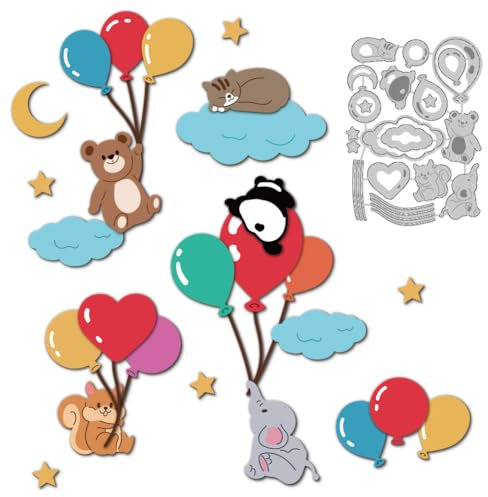 DELORIGIN Tier Stanzteile Stanzformen Mit Wolken Und Luftballons Aus Karbonstahl Rahmenschablonen Stanzschablonen Neuheiten 2025 Für Scrapbooking Zum Gestalten von Karten Partys Grüßen Fotoalben