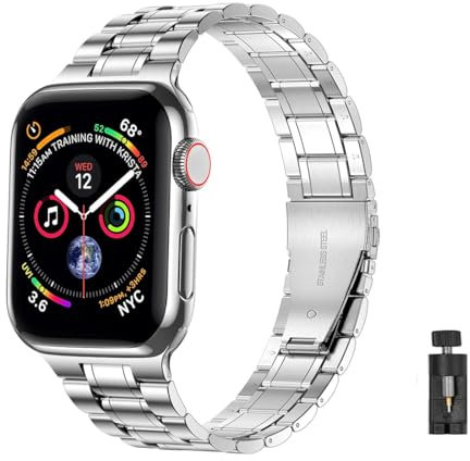 YDxingY Correa de Metal Compatible con Apple Watch 38mm 40mm 41mm, Correa Metálica de Acero Inoxidable, Ajustable con Liberación Rápida, Plata