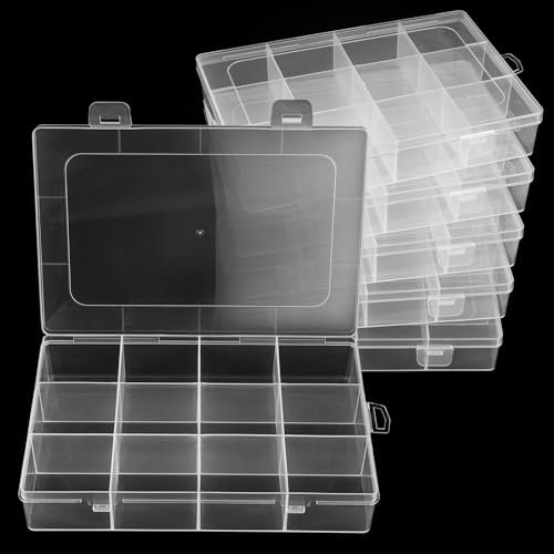 ASelected 6Pcs 12 Grids Craft Storage Box, 19.2x13x3.5CM Bead Storage Box with Compartments, Small Plastic Organiser Box Earring Organisers for DIY Art Crafts Jewelry