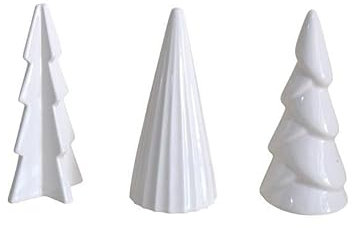 CHICCIE 3er Set Aufsteller Tanne aus Porzellan Weiß 5x5x10,5cm Weihnachten
