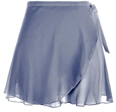 Damen Ballettrock Wickelrock Hellgrau Chiffon Tanz Rock Verstellbare Taille Krawatten Gymnastik Ballettrock