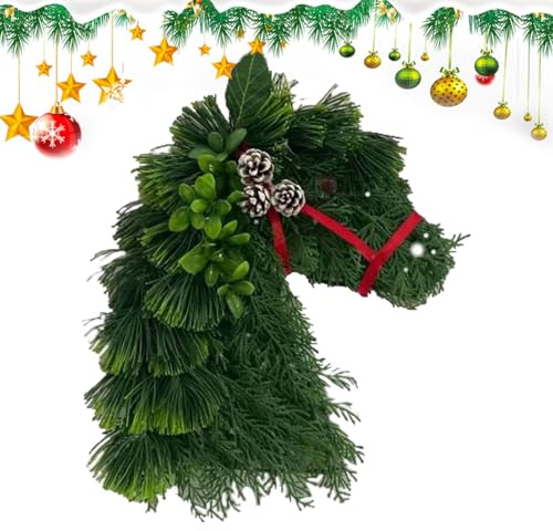 Pruojhw Weihnachtskranz, Weihnachtskranz im Pferdekopf | Realistischer Kiefernnadelkranz Grün - Haustürkränze, Weihnachtskranz Außen, Weihnachtsgrün, Saisondekoration