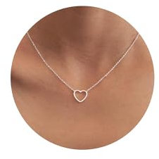 WATEFOER Herz Halskette Damen 18k Gold plattiert Herz Anhänger Choker Halskette Hohl Herz Halskette Goldkette mit Anhänger Einfache Halskette Schmuck Für Frauen und Mädchen (Silber)