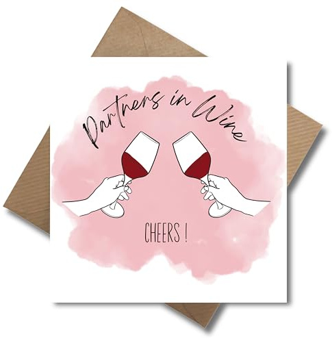 Grußkarte mit Umschlag - Partners in Wine, Weinliebhaber Wein Freunde Aufmerksamkeit Geburtstagskarte Danksagungskarte quadratsch (125 mm x 125 mm)